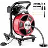 VEVOR Macchina Sturatubi a Spirale 15 m x 13 mm su Ruote con 4 Testine, Sonda Sturatubi Manuale, Interruttore a Pedale ad Azionamento Pneumatico, Ideale per Pulizia Scarichi e Tubi da 50 a 150 mm