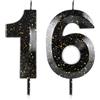 Cxryrzhe Numero 16 candele per 16° compleanno 3D nero oro Happy Birthday Candle cera di alta qualità e design 3D diamante decorazione per torta per feste di compleanno, matrimoni, anniversari, celebrazioni