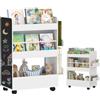 AIYAPLAY Qaba Libreria per bambini con ruote, scaffale bifacciale, Bianco | Con lavagna, organizer per giocattoli per asilo nido, sala giochi, classe, età 3-8