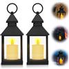 WIYETY Lanterne per esterni con candela a LED: 2 lanterne in vetro, design vintage e effetto fiamma, lanterna da giardino per esterni, portacandele a colonna, Halloween, Natale, candelabro, Frie
