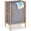 Relaxdays Cesto Porta Biancheria, Cestino Bambù, 60x39x30 cm, Sacco Stoffa per Panni Sporchi, 30 Litri, Marrone Grigio
