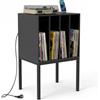 COSTWAY Mobile Porta Vinili con Stazione di Ricaricae, Nero | Supporto per Giradischi sul Piano Superiore, Fino a 140 Album in 4 Scomparti, Gambe Rialzate in Metallo, 50 x 40 x 81 cm