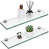 Randaco 2 ripiani in vetro trasparente con vetro di sicurezza monolocale da 8 mm e supporto, perfetti come mensola da doccia/bagno per bagno, cucina, balcone (30 x 10 x 0,8 cm)