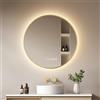 EMKE Specchio Bagno LED Rotondo con Orologio,Cornice Oro,80 cm, Memoria | Anti-Appannamento- Specchio da Parete Cornice in Alluminio - Luce Regolabile 3000K-6500K, Touch,Spegnimento Auto 3h