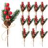 Fangoo 12 Pezzi 20cm Bacche Rosseartificiali Sempreverdi con Pigne Decorazioni Natalizie Rami di Pino Per Fai da Te Natale Corone Casa Vaso Decor Matrimonio Centrotavola (Rosso)