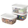 MIJOMA Set di 3 scatole portaoggetti con coperchio trasparente, impilabili, ermetiche, in plastica, per cucina, casa, ufficio, giocattoli (0,6 l, 11,5 × 16 × 9,5 cm)