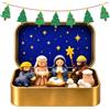 Xinhuju Mini Presepe Set in Scatola Latta, Portatile Sacra Famiglia Set 12 Casa | Scatola Latta Compatta Set, 12 Mini Figure, Portatile per Scrivania Mensola & mensola, per Bambini & Collezionisti Casa