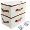 Kaslaider Set di 2 Scatole Portaoggetti Verrouillabili con Serratura a Codice, Organizer Armadio in Tessuto Lino Cotone Pieghevole, Contenitori con Doppio Cerniera & Maniglie, 30×20×14cm (Beige)