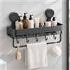 Zourglow Mensola Doccia con Ventosa, Portaoggetti Doccia Senza Fori, 30 cm | Mensole Bagno con 5 Ganci & Portasciugamani da 28 cm, Capacità di 10 kg e Antiruggine, Nero per Shampoo e Accessori