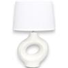 KORAT - Lampada da Tavolo in Ceramica con Paralume in Tessuto Beige, Lampada Abat Jour Moderna E14, Luce Calda per Camera da Letto, Comodino, Soggiorno e Ufficio (Design Orbita - 23x14x33 Cm)