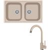 PLADOS Lavello composito cucina PLADOS modello PL0862 due vasche + miscelatore monocomando Zeus AVENA