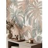 Newroom Carta da Parati Marrone Floreale a Foglie di Palma Soggiorno | Tonalità terracotta con salvia, tessitura effetto lino, finitura opaca, stile country, camera da letto, ufficio