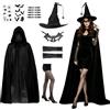 SunTaYon Costume Strega Donna, Mantello Strega, Mantello con Cappuccio | Cappello/Collant a Rete/Maschera di Pizzo, Costume Halloween Donna, per Costumi di Ruolo di Halloween/Carnevale