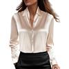 Generic Camicetta da donna in raso, elegante, elegante, con fiocco, collo a maniche lunghe, camicia da lavoro elegante