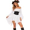 Generico Costume Pirata Donna, Costume Carnevale Balze Gonfie, Chiffon con Spalle Scoperte Abito con Pantaloncini Integrati Vestito Pirata per Halloween Cosplay