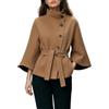 Roolev Cappotto Corto Da Donna In Lana Con Cintura Collo Alto Maniche Svasate Mantella | Cappotto Corto Asimmetrico Con Bottoni Elegante Mantello Autunno Inverno Capospalla Casual Da Ufficio Abb