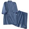Generisch Kimono giapponese Set Top E Pantaloncini Taglie Forti Uomo Pigiama Leggero Cotone Lino Tuta Estiva Set Accappatoi Da Spiaggia Tuta Casual Per Uomo