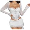 KUUFUUT Top Corsetto Bianco A Maniche Lunghe Da Donna, Body Push-Up Sexy In Pizzo Trasparente con Vita In Rete, Bustino con Lacci, Canotta Da Sera, Abbigliamento Da Giorno Abbinato, Bianco L