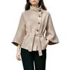 Roolev Cappotto Corto Da Donna In Lana Con Cintura Collo Alto Maniche Svasate Mantella | Cappotto Corto Asimmetrico Con Bottoni Elegante Mantello Autunno Inverno Capospalla Casual Da Ufficio Abb