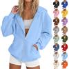 Uwdiohq Felpa Donna con Cappuccio e Zip Giacca Sportiva Leggero Hoodie Pile da Autunno Invernale Manica Cotone Manica Lunga Sweatshirt Aperto con Tasche Felpe Casual Classico Tinta Unita