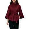 Roolev Cappotto Corto Da Donna In Lana Con Cintura Collo Alto Maniche Svasate Mantella | Cappotto Corto Asimmetrico Con Bottoni Elegante Mantello Autunno Inverno Capospalla Casual Da Ufficio Abb