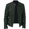 SOKNKSTF Chiodo Pelle Uomo,Giacca Da Motociclista Vintage In Similpelle A Maniche Lunghe con Collo Alto E Cerniera, Cappotto Di Transizione, Semplice Bomber per Primavera Estate, Viaggi All'Aperto, Verde Scu