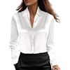 Generic Camicetta da donna in raso, elegante, elegante, con fiocco, collo a maniche lunghe, camicia da lavoro elegante