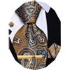 YourTies Cravatta da uomo in seta con gemelli quadrati e fermacravatta | Set di cravatte da uomo con motivo cachemire, fazzoletto in tessuto jacquard, per feste formali, matrimoni, balli scolastici