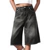 Bauzuoyo Jorts Baggy Uomo Giapponese Harajuku Streetwear Hip Hop Skater Pantaloni Y2K Oversize Jeans con Gamba Larga, Vintage Capri Pantaloni Donna Estivi Jeans Leggeri Bermuda