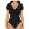 KBRPEY Body Donna Maniche Corte Bodysuit Elegante con Scollo a V Bodysuit Contenitivo Modellante Outfit Estivi moda Slim Fit Top