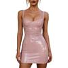 PARUPRUP Vestito Pelle Donna Wetlook Cocktail Aderente Spalline Regolabili Miniabito | Sexy Scollo V Push Up Lingerie, Y2K Corto Cerniera Clubwear, Senza Maniche Camicia da Notte Lucida PU Festa Discoteca Costume