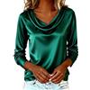 Leaomuny Camicia Donna Raso Elegante Cerimonia, Blusa Curvy Scollo a V a Cascata Autunno, Shirt Maniche Lunghe Eleganti Moda, Camicette Satin Tinta Unita Business, Camicie Ufficio Matrimoni Riunioni