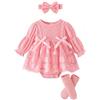 JiAmy Vestito da bambina, 3 pezzi, a maniche lunghe, comodo, 0-18 mesi | Tutù festivo per neonato, battesimo, in tulle, con fascia per capelli, collant
