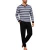 Bresdk Pigiama Uomo Lungo Cotone Maglia Maniche Lunghe e Pantaloni Lunghi | Pigiama Uomo Invernale due pezzi a Righe con girocollo, bottoni, polsini e coulisse, Morbido Loungewear con Tasca S-3XL
