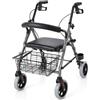 REMEDIA ONE Rollator Deambulatore per Anziani, Alluminio, Seduta, Cestino | Deambulatore con Seduta Imbottita, 2 Ruote Piroettanti e 2 Fisse, Freni, Schienale, Cestino, Porta Bastone, DM Classe I