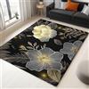 Generic Tappeto 60 X 90 Cm - Lusso Leggero Motivo A Foglia Fiori Con Motivo Dorato - Pelo Corto, Morbido E Confortevole In Flanella - Lavabile, Antiscivolo - Per Salotto, Camera Da Letto - Oro Nero