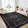 Generic Tappeto da salotto Linee Terreno Calcio Nero Bianco 60 x 90 cm per camera | Campo Calcio, Tappeto Lavabile in Lana Sintetica, Antiscivolo, Pelo Corto, Discesa del Letto, Scrivania