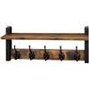 CWOQOCW Appendiabiti da parete con ripiano per ingresso, corridoio, bagno, stile | Appendiabiti da parete con mensola, organizer in legno rustico con 5 ganci in metallo per ingresso corridoio bagno