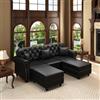 Trdlpyn Divano a 3 posti con 2 pouf mobile, rivestimento in ecopelle, cuscini di seduta con imbottitura in piume, Divani da soggiorno 210x76x86cm