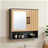 [en.casa] Mobiletto da Bagno con Specchio Armadietto Pensile a 2 Ante in Bambù e Ripiano Mobile Sospeso con Scomparto Aperto per Corridoio Ingresso 58 x 56 x 13 cm - Grigio Scuro/Naturale