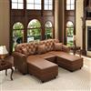 Trdlpyn Divano a 3 posti con 2 pouf mobile, rivestimento in ecopelle, cuscini di seduta con imbottitura in piume, Divani da soggiorno 210x76x86cm, Marrone