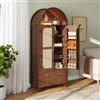 Rosebibi Armadio alto ad arco moderno, credenza con doppia anta decorata in rattan + organizer per lo schienale della porta + due cassetti, maniglie vintage in ferro, gambe stabili