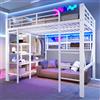 LN LOVE NEST Letto a soppalco 140 x 200 cm, telaio in ferro, vano portaoggetti, rete per appendere oggetti, con asta appendiabiti, spazio aperto sotto il letto, senza materasso, bianco