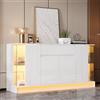 Ojjxh Credenza Cucina, Credenza Soggiorno Lucida LED, Bianco, 150x40x75cm | Mobile da Cucina con Ante, Cassetti, Porte in Vetro e Porte a Doppia Anta lucide, Buffet Cucina per Soggiorno, Sala da Pranzo