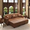Trdlpyn Divano a 3 posti con 3 pouf mobile, rivestimento in ecopelle, cuscini di seduta con imbottitura in piume, Divani da soggiorno 210x76x86cm, marrone