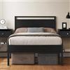 Z-hom Letto Singolo in Ferro per Materasso (90x200 cm) | testiera in legno, doghe strutture letto, stile industriale moderno, ideali per la camera da letto spazi ridotti, nero
