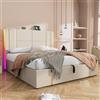 REXO Letto matrimoniale imbottito USB tipo C, funzione di ricarica APP-Control LED, telaio a doghe in legno, materiale di lino (senza materasso) (180 x 200 cm)