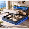 CXHLXYR Letto Matrimoniale con Contenitore 160x200 cm,Letto Imbottito 160x200 con LED e USB,letto contenitore con ripiani aperti e portaoggetti nascosto in testiera,Letto Baule con doghe in legno,Velluto