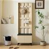 DHHU Mobile da ingresso con panca e ganci, 4 ganci da parete, seduta imbottita, scarpiera sotto il sedile, MDF legno chiaro, gambe in acciaio nero, 60 x 35 x 180 cm, design scandinavo