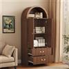 Rosebibi Armadio alto ad arco moderno, credenza, 2 ante + due cassetti, frontale scanalato verticale, maniglie vintage in ferro, armadio portaoggetti per soggiorno, noce